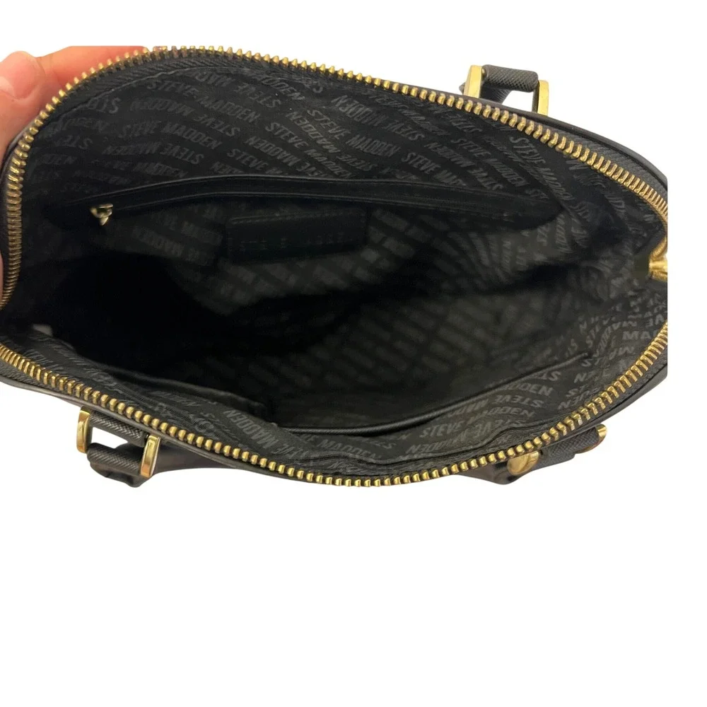 Steve Madden Black Saffiano Dome Satchel Crossbody Bag Gold Hardware ID527
